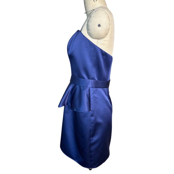NWT y2k ABS Satin Strapless Cocktail Mini Peplum Dress in Blue Size 10 - Picture 4 of 10